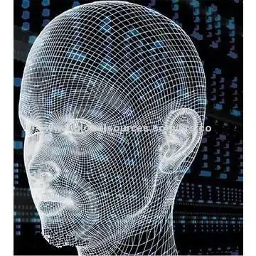 Futuristic digital human head with digital grid and binary code background, representing advanced CCTV and communication technology solutions.