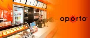 CCTV surveillance area inside a retail store with Oporto branding, showcasing security and communication solutions for customer safety and operational efficiency.
