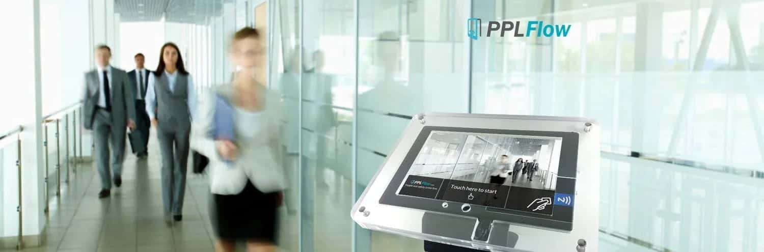 CCTV security system monitoring a modern office corridor with a digital access control touch screen at Tecsec.
